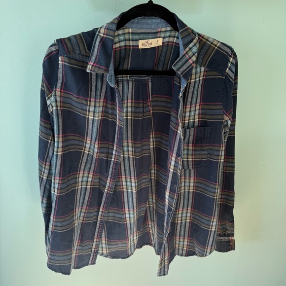 Hollister Blue Plaid Long Sleeve Button Down Shirt Women's Size Medium - Picture 1 of 6